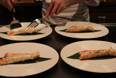 Steamed Alaskan King Crab with lemon scented extra-virgin olive oil.