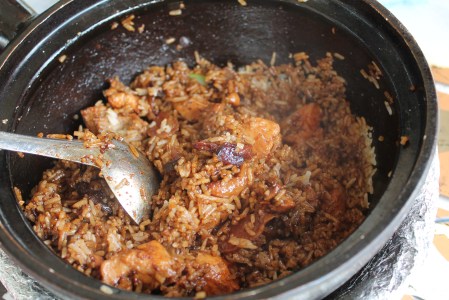 So good.  Rice mixed with Chinese sausage, chicken, pork, salted fish, duck liver sausage and vegies.  It's all mixed in with top quality soy sauce and wolfed down in about a quarter of the time it takes to make it.  DELICIOUS!