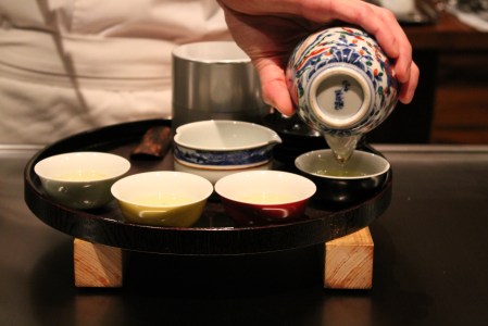Ceremoniously poured green tea to freshen the palate.