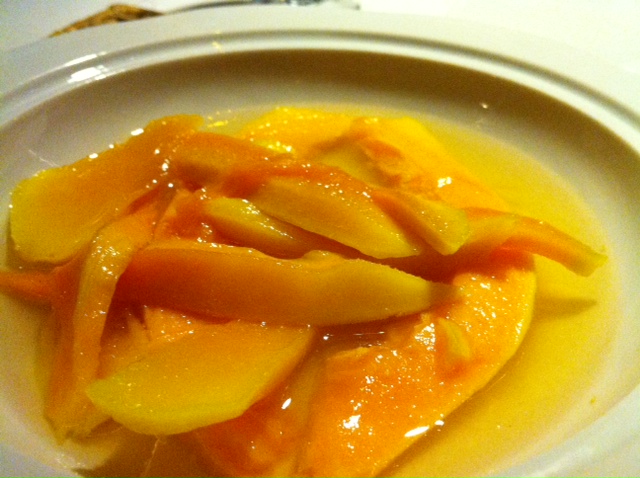 And after we'd already eaten four courses (three lobster dishes and the mud cake) I honestly couldn't even finish this lovely, fresh, light fresh papaya in syrup dessert.  I just couldn't.  Shame on me!