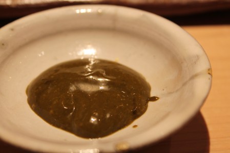 Sauce made from the abalone's liver.  Sounds (and looks) awful, but was so delicious I actually licked my plate clean when I thought (hope!) no-one was looking.