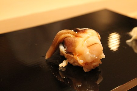 Torigai (cockle).  I don't know if this was alive when served, but just before serving it, the chef slapped it, hard, and it started wriggling around.  It continued to do so in my mouth!!!!  Oh, and contrary to appearances, it was absolutely DELICIOUS!!!