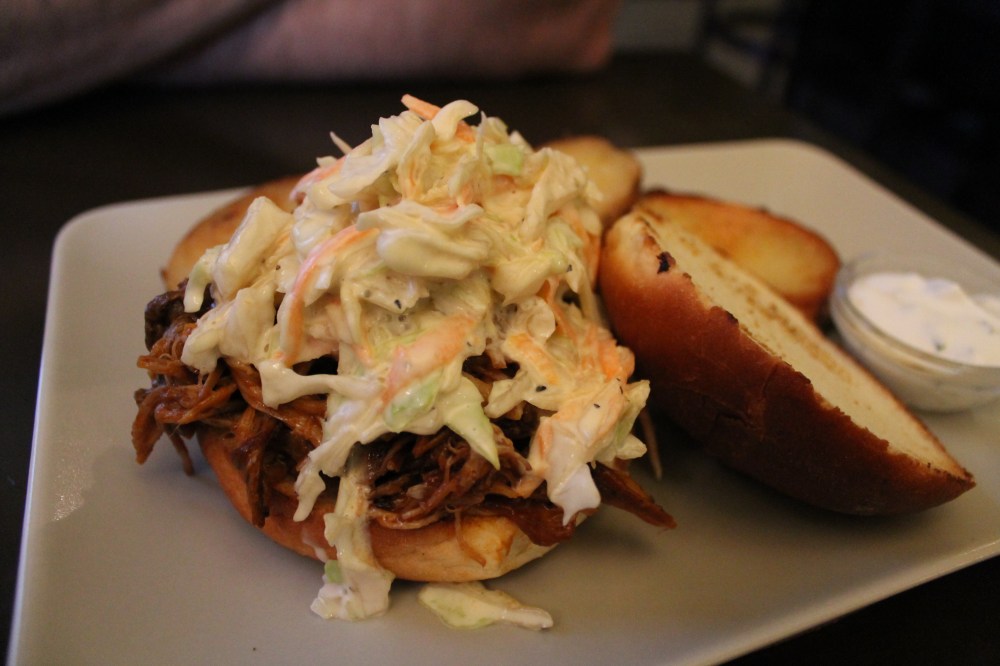 Pulled pork burger with yummy coleslaw.  Perfect end to a night trawling the ruin bars of Budapest.  