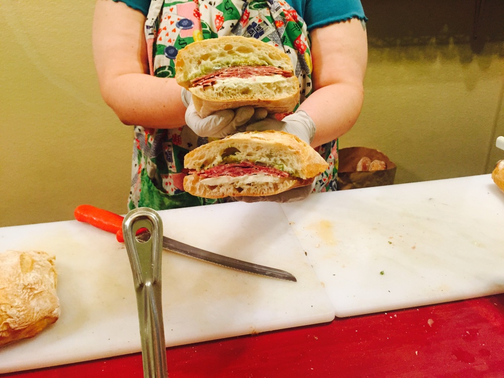 Their home made salami ciabatta sandwich with fresh mozzarella. 