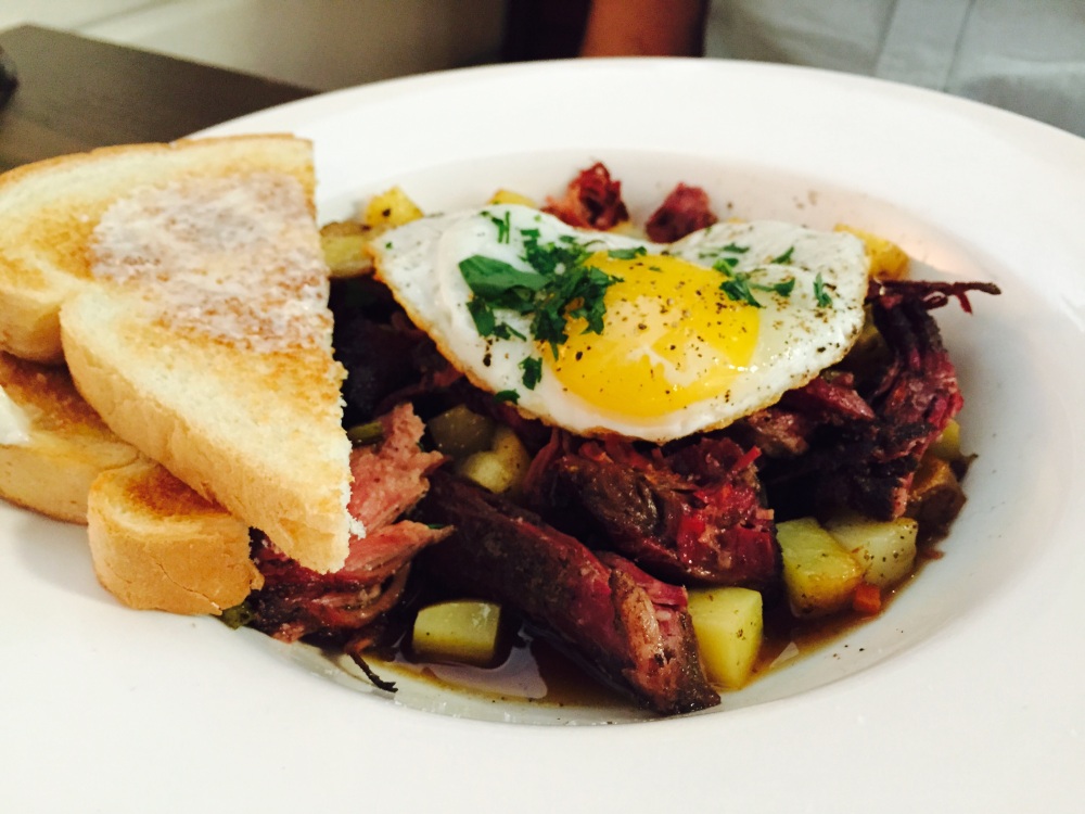Lamb hash with sunny side up eggs